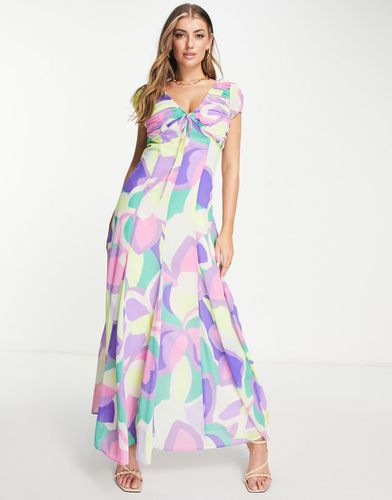 Robe froncée longue à détail noué et imprimé fleuri abstrait - Asos Design - Modalova