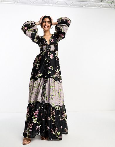 Robe longue color block à manches blousantes et imprimé floral - Asos Design - Modalova