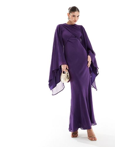 Robe longue croisée en biais en mousseline de soie froissée avec manches exagérées - Asos Design - Modalova