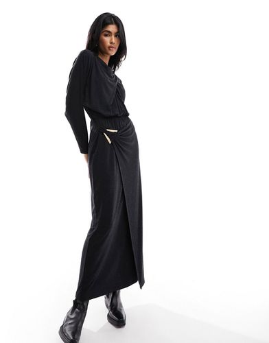Robe longue à col montant et jupe portefeuille - Noir - Asos Design - Modalova