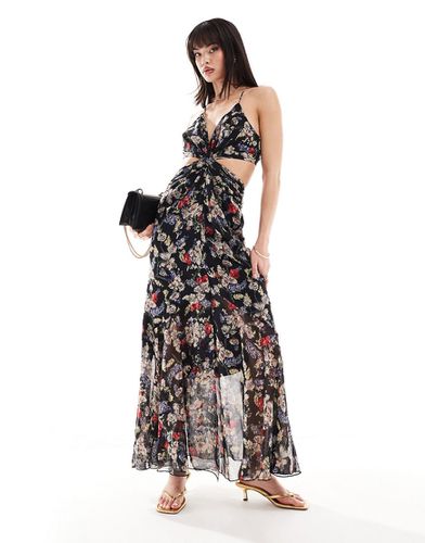 Robe longue à découpe avec détail style haut de bikini - Noir à fleurs - Asos Design - Modalova