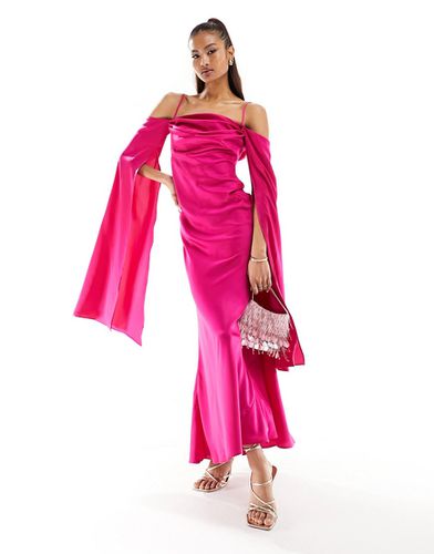 Robe longue à épaules nues et manches surdimensionnées en satin - vif - Asos Design - Modalova