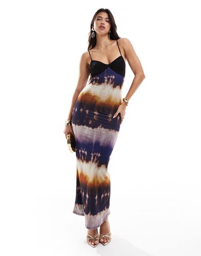 Robe longue à fines bretelles avec buste en dentelle et rayures effet tie-dye - Asos Design - Modalova