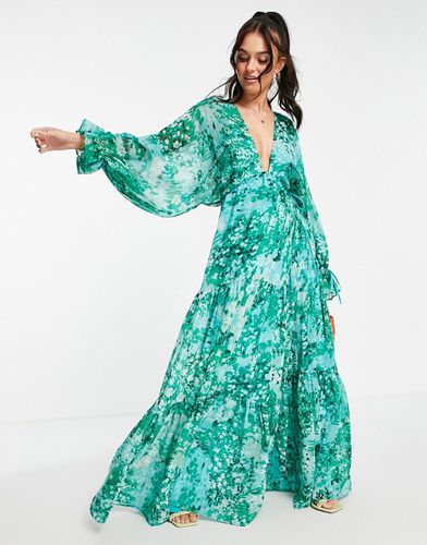 Robe longue à imprimé floral flou avec liens à la taille - Asos Design - Modalova