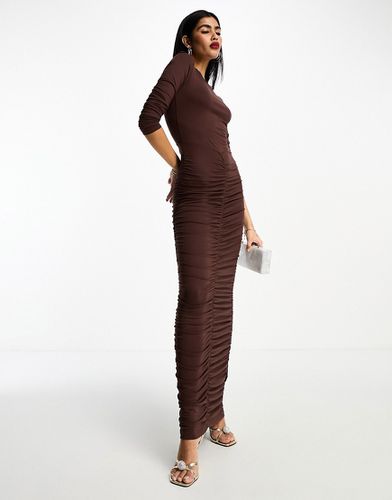 Robe longue à manches longues et jupe texturée - Chocolat - Asos Design - Modalova