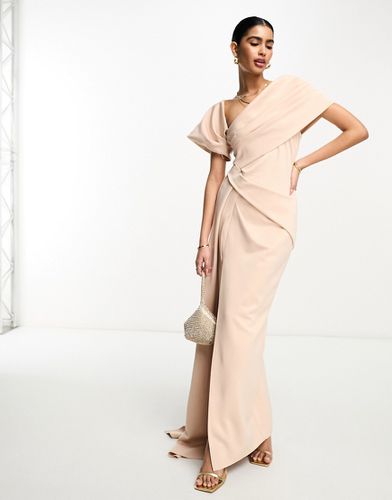 Robe longue asymétrique drapée de qualité supérieure - Blush crème - Asos Design - Modalova
