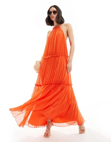 Robe longue dos nu plissée à volants - Tomate - Asos Design - Modalova
