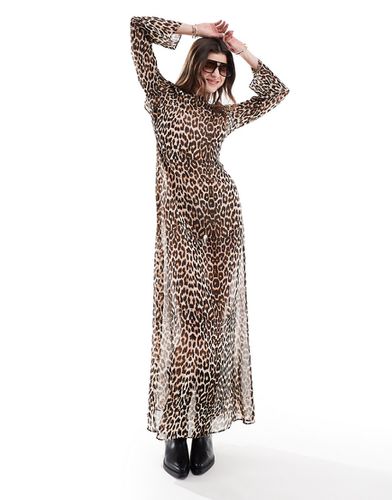 Robe longue dos échancré en mousseline transparente - Imprimé léopard - Asos Design - Modalova