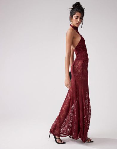 Robe longue en dentelle transparente avec empiècements et encolure américaine - Bordeaux - Asos Design - Modalova