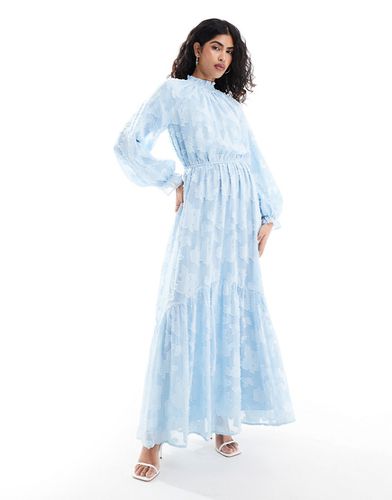 Robe longue en jacquard à col montant et manches oversize - Bleu ciel - Asos Design - Modalova
