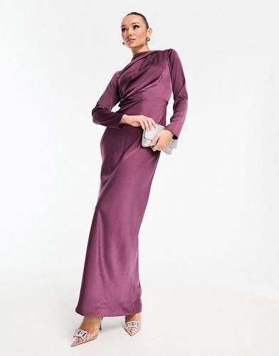 Robe longue en satin boutonnée aux épaules avec corsage drapé - Asos Design - Modalova
