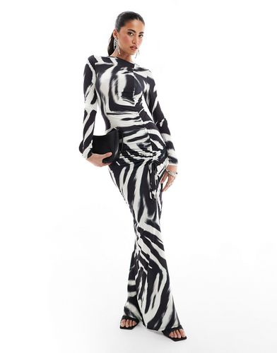 Robe longue froncée à cordon de serrage et manches longues avec imprimé zébrures abstrait - Asos Design - Modalova