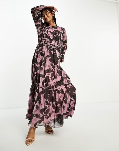 Robe longue imprimée à fronces au niveau de la taille - Noir et violet - Asos Design - Modalova
