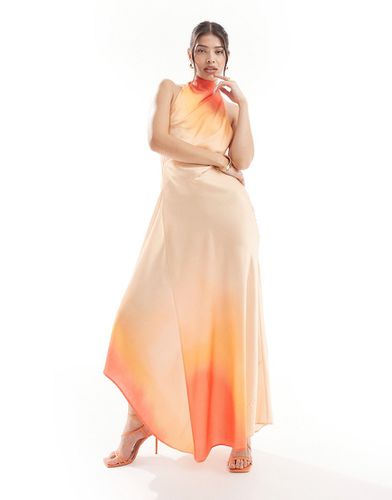 Robe longue imprimée en satin à col montant et dos nu - Orange dégradé - Asos Design - Modalova
