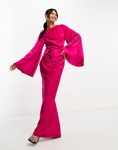 Robe longue satinée à fronces avec manches longues - vif - Asos Design - Modalova