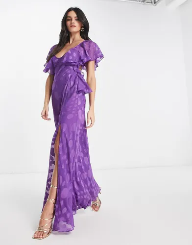 Robe longue satinée à pois avec manches évasées et dos ouvert - Asos Design - Modalova