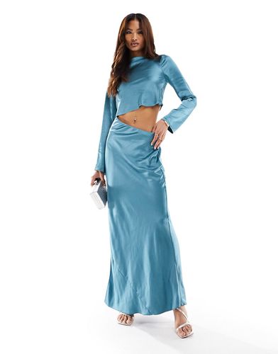 Robe longue satinée avec découpe asymétrique à la taille - sarcelle - Asos Design - Modalova