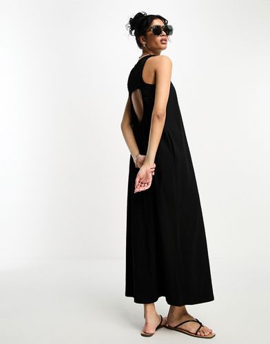 Robe longue sans manches en maille au crochet à col montant - Noir - Asos Design - Modalova