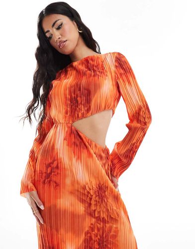 Robe longue plissée à découpe et manches longues - Orange fleuri - Asos Design - Modalova