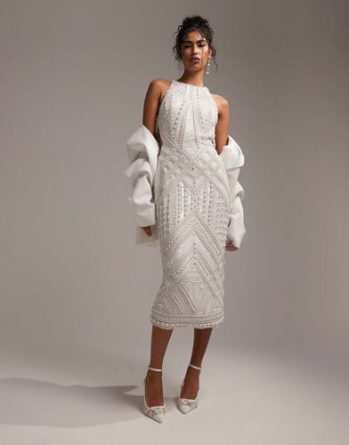 Robe mi-longue coupe dos nu ornée de perles et de sequins - Ivoire - Asos Design - Modalova