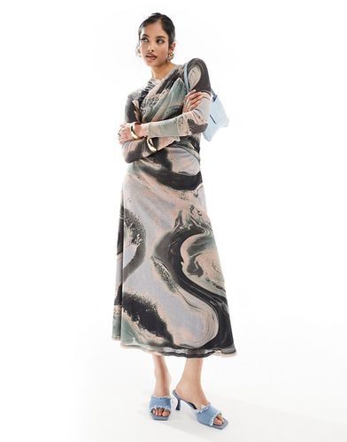Robe mi-longue cache-caur en tulle - Imprimé volutes - Asos Design - Modalova