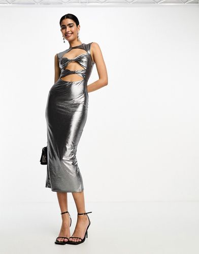 Robe mi-longue à découpe devant - Argent métallisé - Asos Design - Modalova