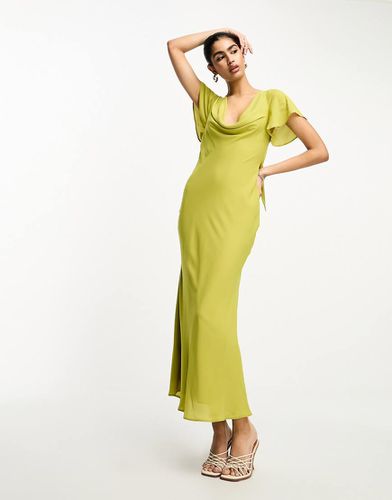 Robe mi-longue à manches évasées et col bénitier - olive - Asos Design - Modalova