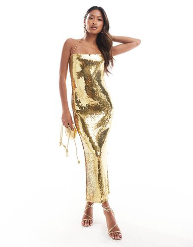 Robe mi-longue à sequins transparents avec encolure carrée et bretelles croisées - Asos Design - Modalova