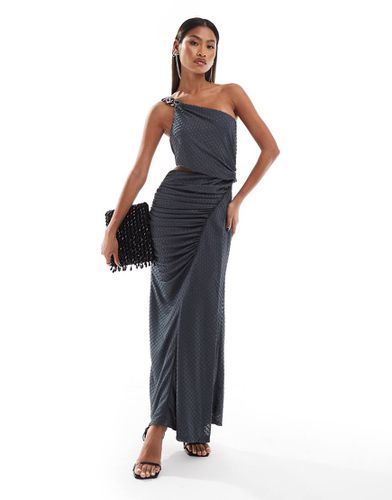 Robe mi-longue asymétrique texturé avec chaîne argentée - Anthracite - Asos Design - Modalova