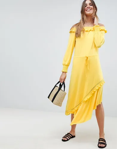 Robe mi-longue avec fronces aux poignets et épaules dénudées - Asos Design - Modalova