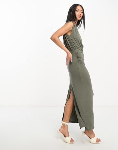 Robe mi-longue blousante sans manches à encolure montante et jupe moulante - Kaki foncé - Asos Design - Modalova