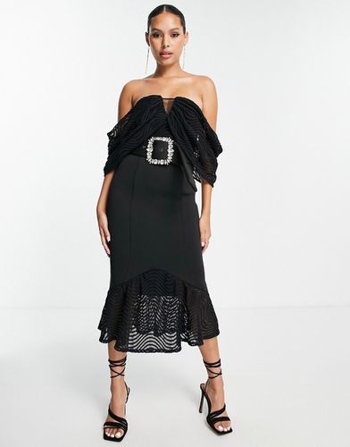 Robe mi-longue en dentelle à encolure Bardot - Asos Design - Modalova