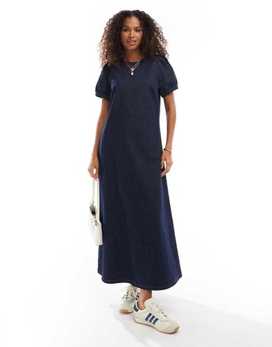 Robe mi-longue en jean à manches bouffantes - Indigo - Asos Design - Modalova