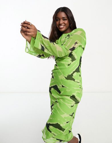 Robe mi-longue en mousseline à manches longues et imprimé abstrait - Vert - Asos Design - Modalova
