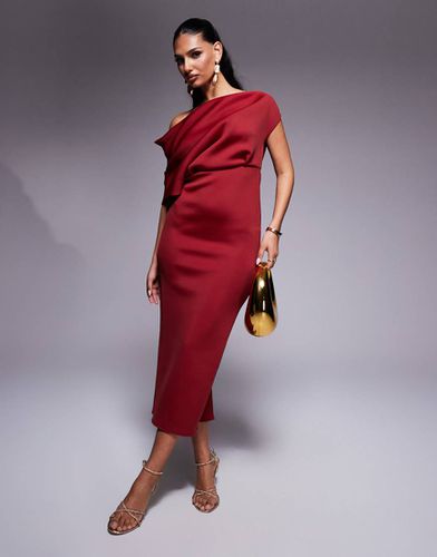 Robe mi-longue en néoprène avec encolure sculpturale - Bordeaux - Asos Design - Modalova