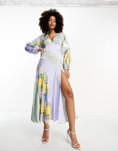 Robe mi-longue en satin à coutures apparentes et imprimés variés - Asos Design - Modalova