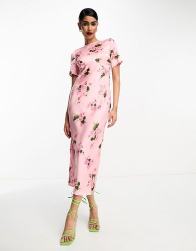 Robe mi-longue en satin lacée au dos - Rose fleuri - Asos Design - Modalova