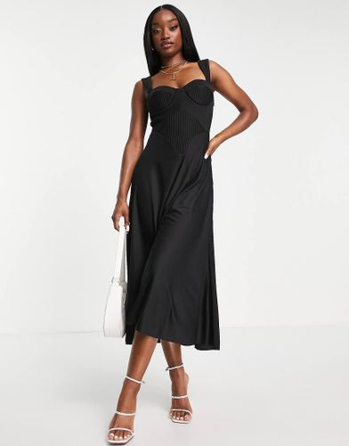 Robe mi-longue effet corset nervuré à décolleté en caur - Asos Design - Modalova