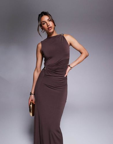 Robe mi-longue effet torsad avec dtail mtallique - Chocolat - Asos Design - Modalova