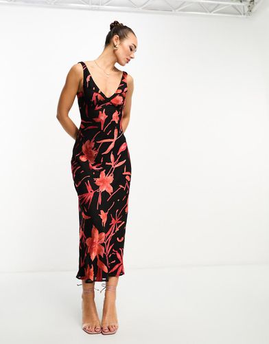 Robe mi-longue sans manches à décolleté plongeant avec buste surpiqué en dévoré fleuri - Asos Design - Modalova