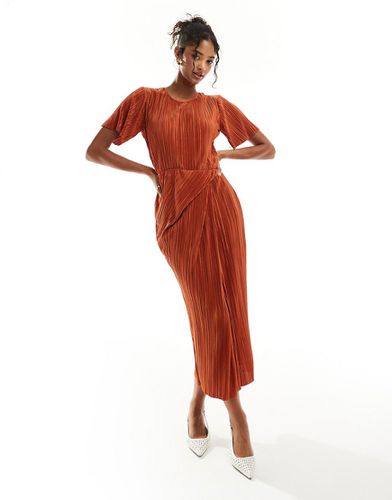 Robe mi-longue plissée à manches courtes et jupe torsadée - Rouille - Asos Design - Modalova