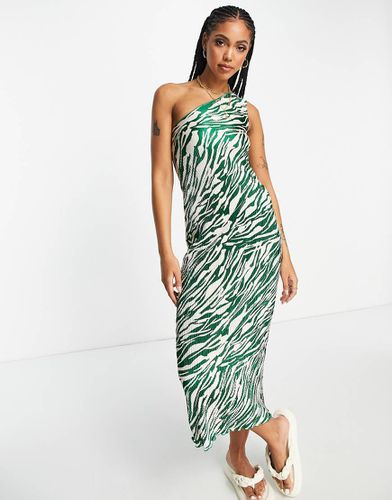 Robe mi-longue plissée asymétrique à imprimé zèbre - Vert et crème - Asos Design - Modalova