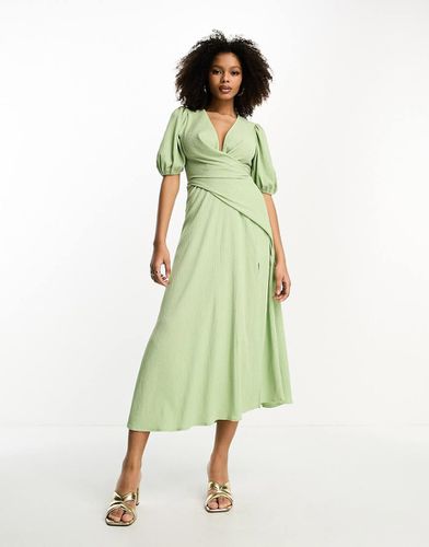 Robe mi-longue plissée et drapée à manches bouffantes - Menthe - Asos Design - Modalova