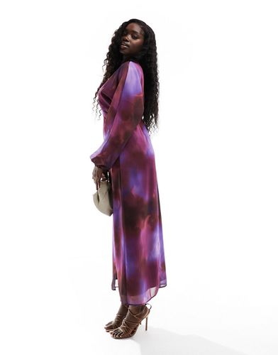 Robe mi-longue transparente nouée devant à imprimé flou - Asos Design - Modalova
