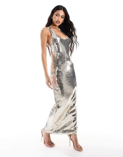 Robe mi-longue transparente à sequins avec encolure ultra dégagée - Asos Design - Modalova