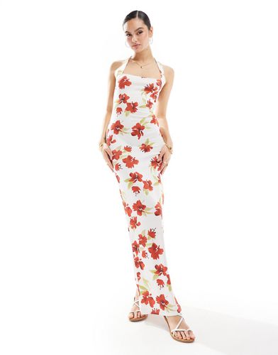 Robe moulante mi-longue avec imprimé fleuri et bretelles nouées à l'arrière - Rouge - Asos Design - Modalova