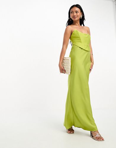 Robe nuisette bandeau longue en tissu contrastant avec détail corset - olive - Asos Design - Modalova