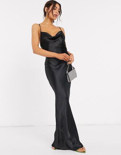 Robe nuisette longue caraco en satin ultra brillant lacée dans le dos avec bretelles fines - Noir - Asos Design - Modalova