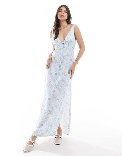 Robe nuisette longue nouée devant à carreaux et fleurs - Bleu - Asos Design - Modalova