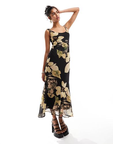 Robe nuisette mi-longue avec encolure dégagée et imprimé fleurs - Noir - Asos Design - Modalova